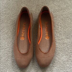 Rothy's Women’s The Merino Camel Herringbone Square Toe Flats Size 8 Orange